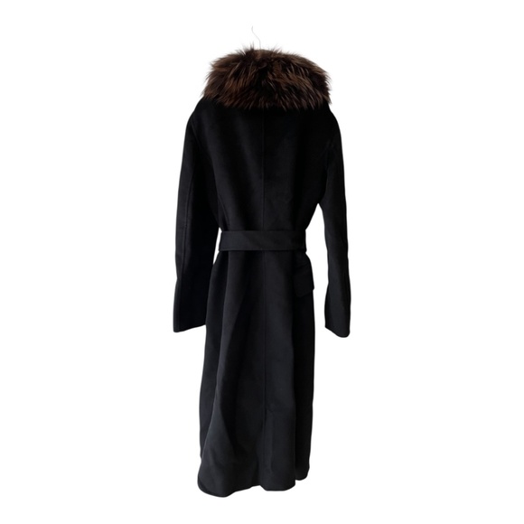 Prada Black Wool Wrap Coat with Fox Collar Size 46 (US Size 10) - Picture 2 of 16